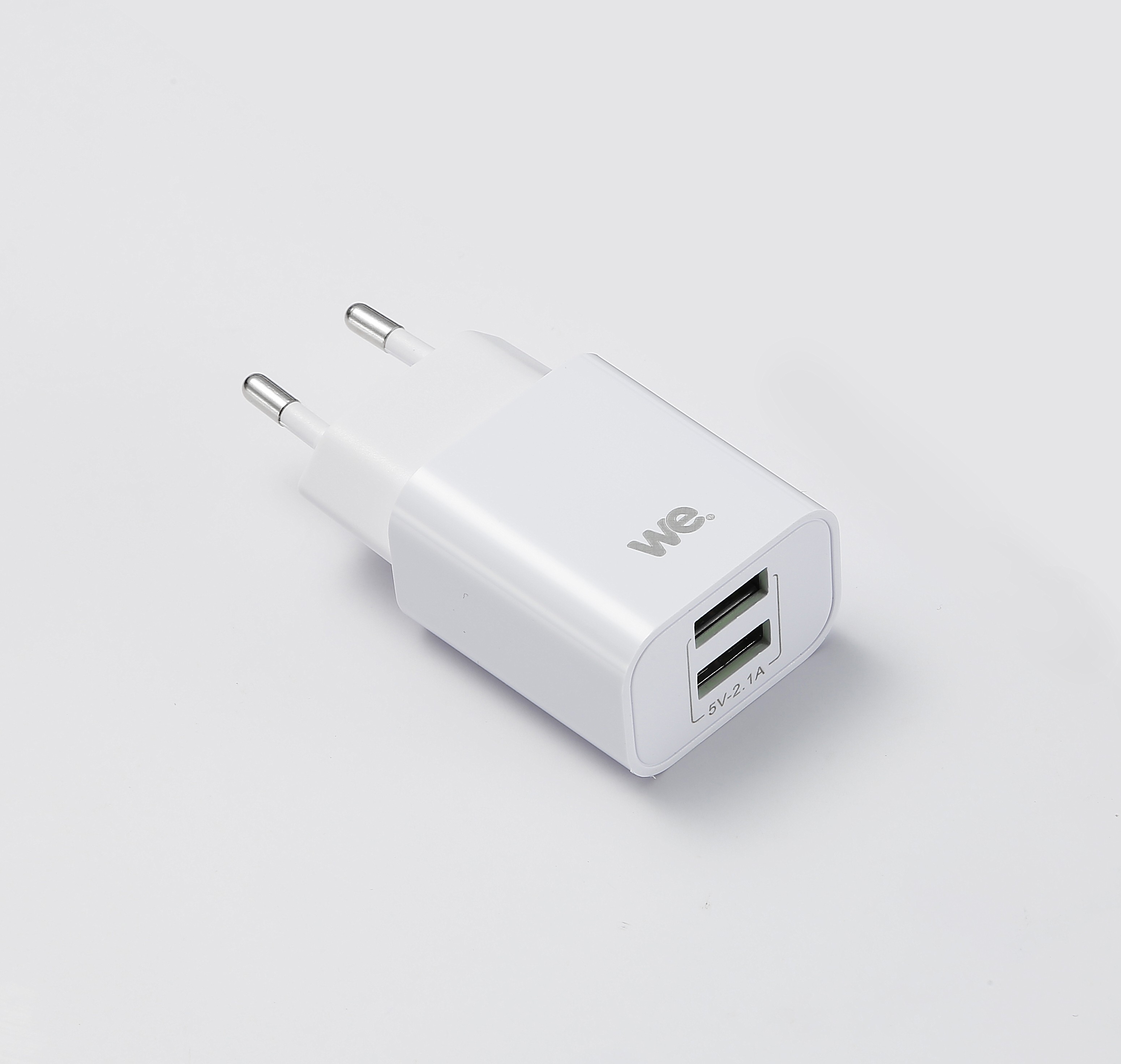 Chargeur mural USB double - 5 V - 1 A et 2.1 A - Blanc